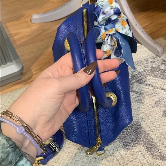 Arcadia Leather Domed Satchel - Dione qvc NEW Royal blue pebbled - Picture 5 of 9